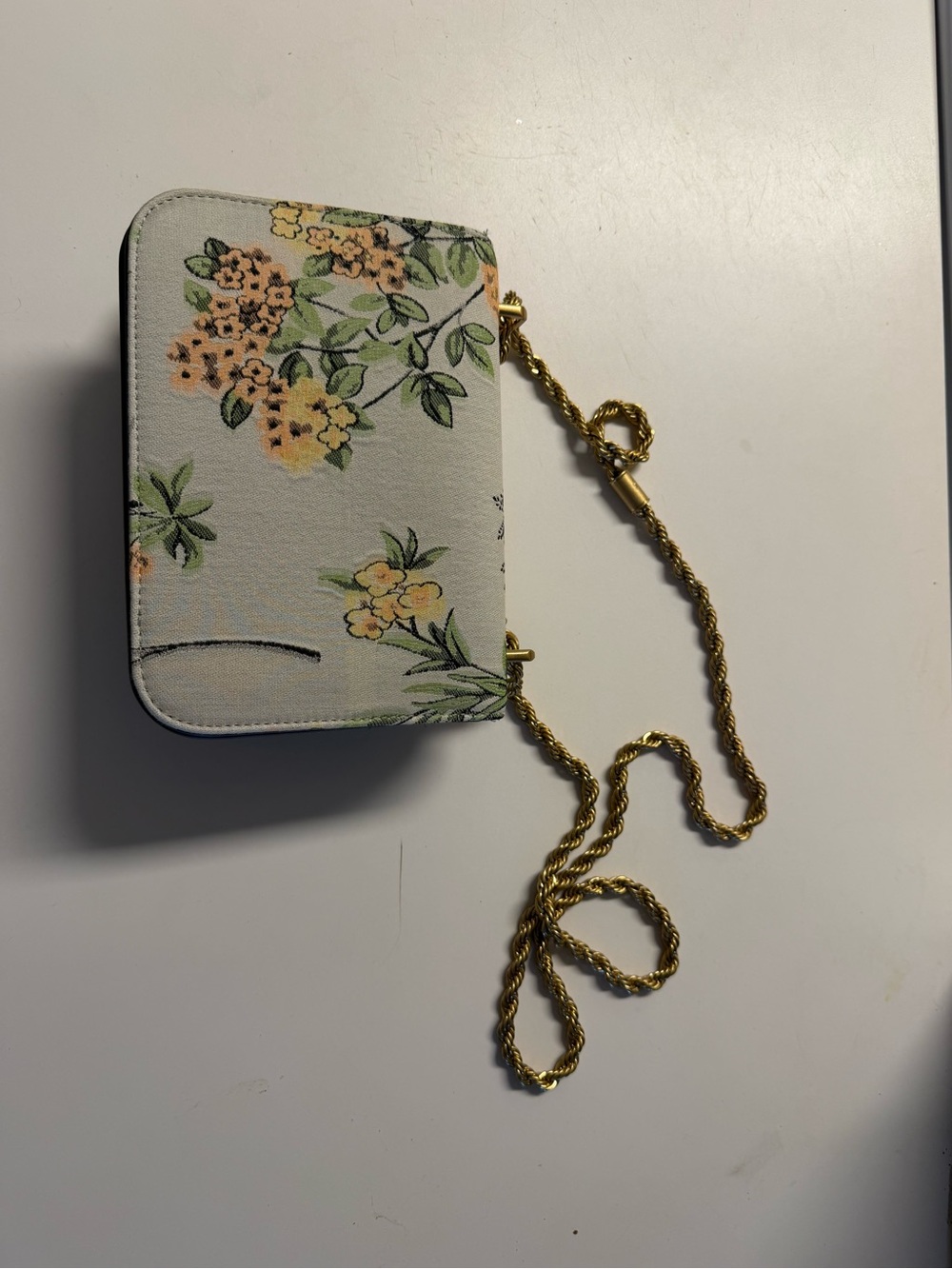 Tory Burch Cream Floral Crossbody with Gold Chain
